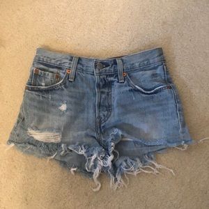 Levi 501 light wash denim shorts